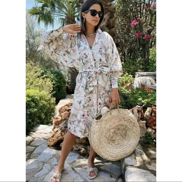 JOHANNA ORTIZ x H&M Linen Shirt Floral Print Dolman Sleeve Midi Dress - Picture 4 of 16